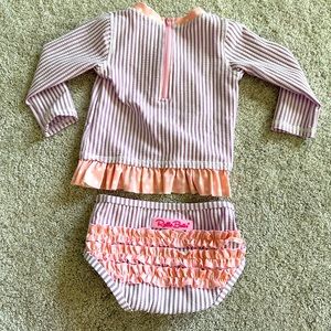 Striped Long Sleeve Zipper Rash Guard 2-Piece in 12-18 months.